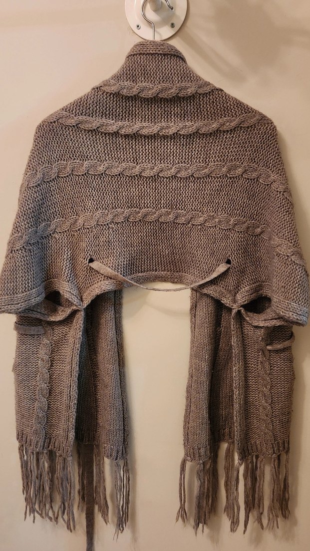 Bej Örgü Koldan Giymeli Kadın Şal - Görsel 2
