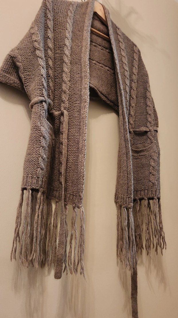 Bej Örgü Koldan Giymeli Kadın Şal - Görsel 5
