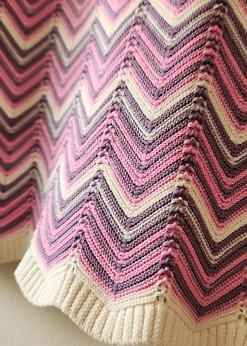 Pembe - Lila - Ekru Renkte Dalgalı Kısa Kollu Kadın Triko - Görsel 7