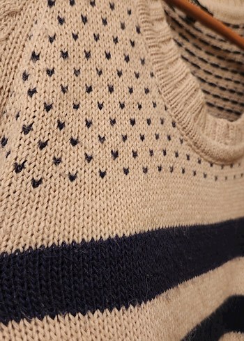 Bej Lacivert Kazaklı Uzun Elbise - Görsel 2