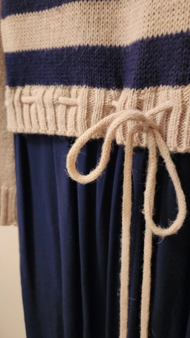 Bej Lacivert Kazaklı Uzun Elbise - Görsel 3