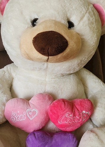 Beyaz Peluş Ayı Oyuncak Kalpli Seni Çok Seviyorum - Görsel 2