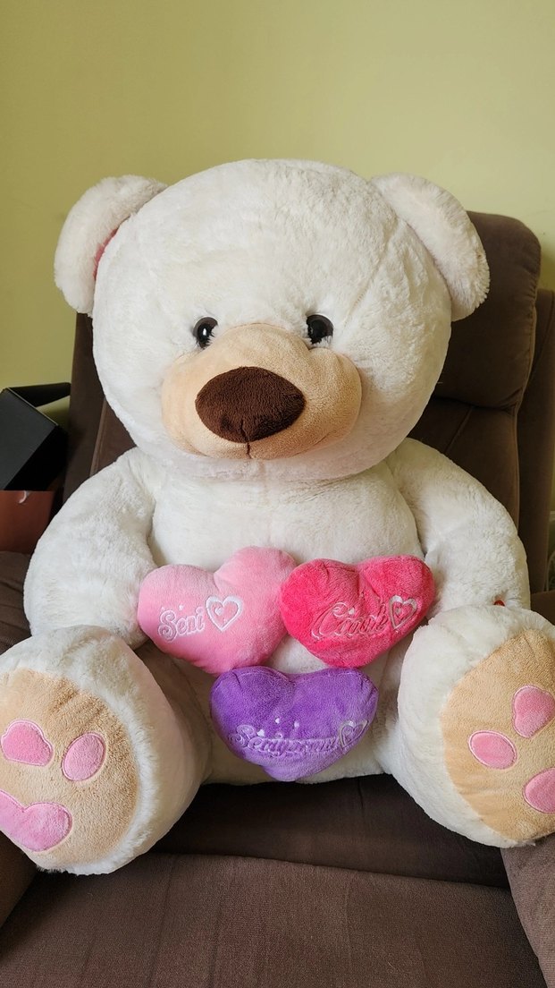 Beyaz Peluş Ayı Oyuncak Kalpli Seni Çok Seviyorum - Görsel 3