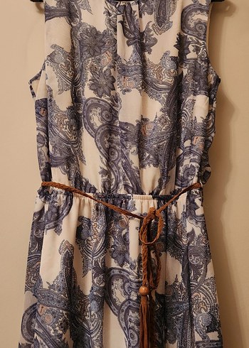 Bohem Şal Desenli Kolsuz Uzun Kadın Elbise - Görsel 3