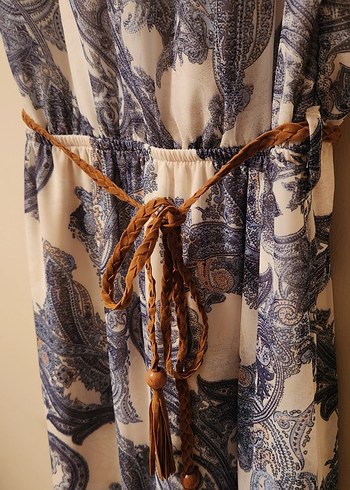 Bohem Şal Desenli Kolsuz Uzun Kadın Elbise - Görsel 4