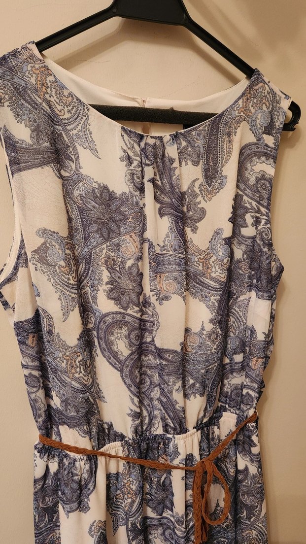 Bohem Şal Desenli Kolsuz Uzun Kadın Elbise - Görsel 2