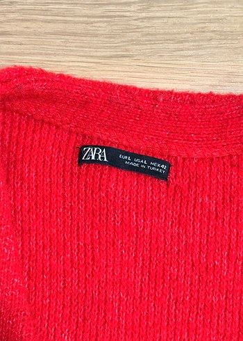 Zara Düğmeli Kırmızı Yün Karışımlı Hırka - Görsel 3