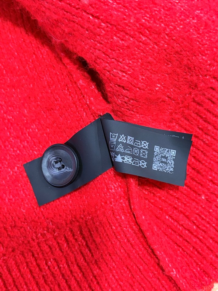 Zara Düğmeli Kırmızı Yün Karışımlı Hırka - Görsel 5