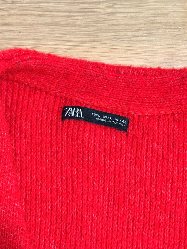 Zara Düğmeli Kırmızı Yün Karışımlı Hırka - Görsel 3