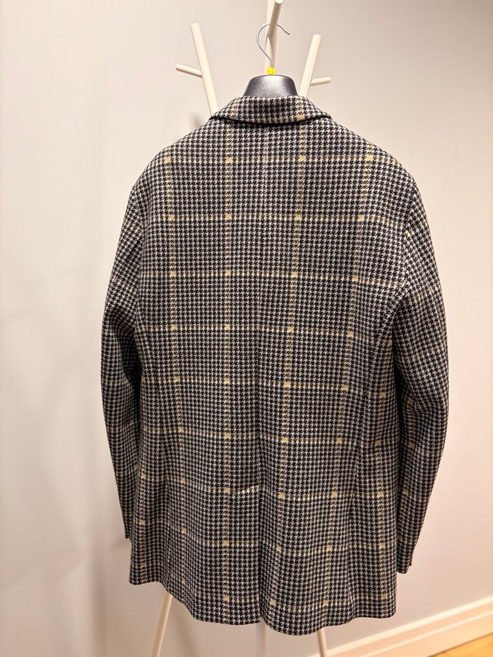 Gri Ekose Desenli Erkek Kruvaze Mont - Görsel 2