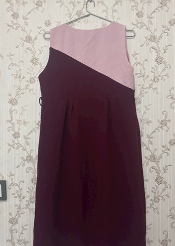 Bordo ve Pudra Renkli Midi Elbise - Görsel 2