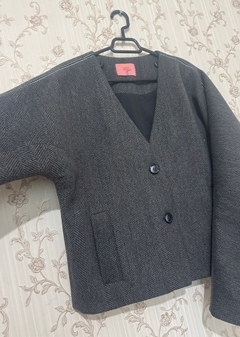 Düğmeli Gri Kadın Blazer Ceket - Görsel 3