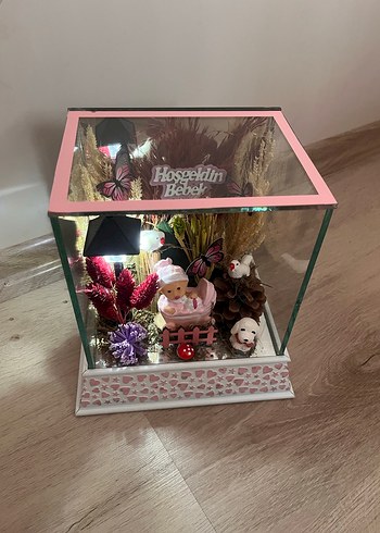 Pembe Hoşgeldin Bebek Cam Kutu Dekor - Görsel 4