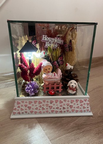 Pembe Hoşgeldin Bebek Cam Kutu Dekor - Görsel 3