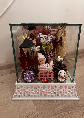 Pembe Hoşgeldin Bebek Cam Kutu Dekor - Görsel 2