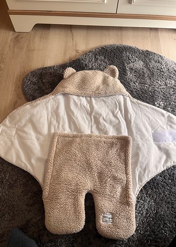 Gri Bebek Battaniyesi Kulaklı Kapüşonlu Kundak - Görsel 2