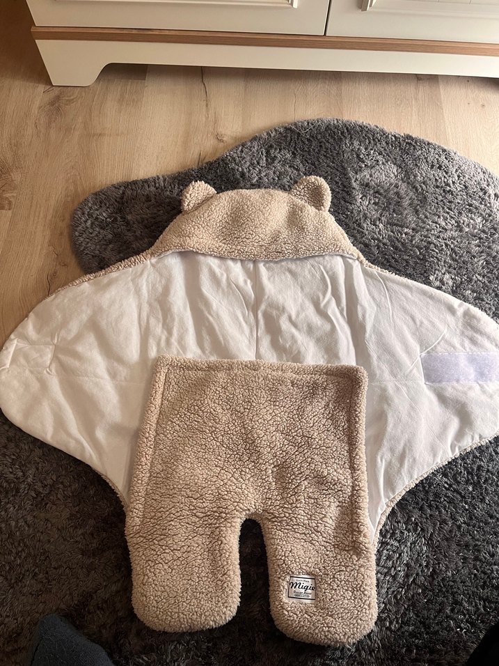 Gri Bebek Battaniyesi Kulaklı Kapüşonlu Kundak - Görsel 2