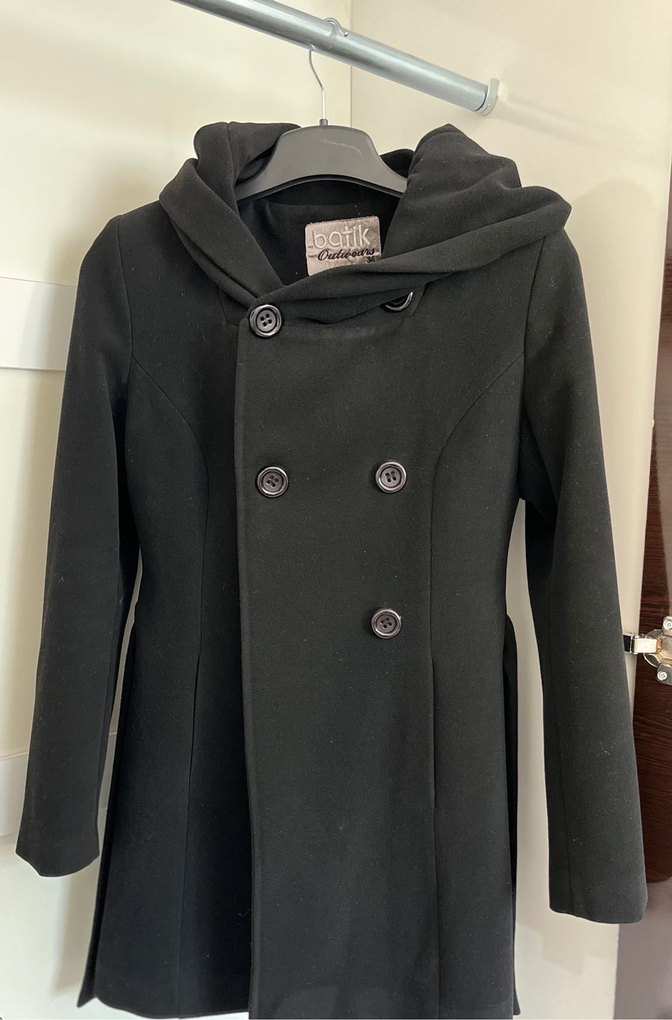 Siyah Kaşe Kemerli Kaban - Görsel 2