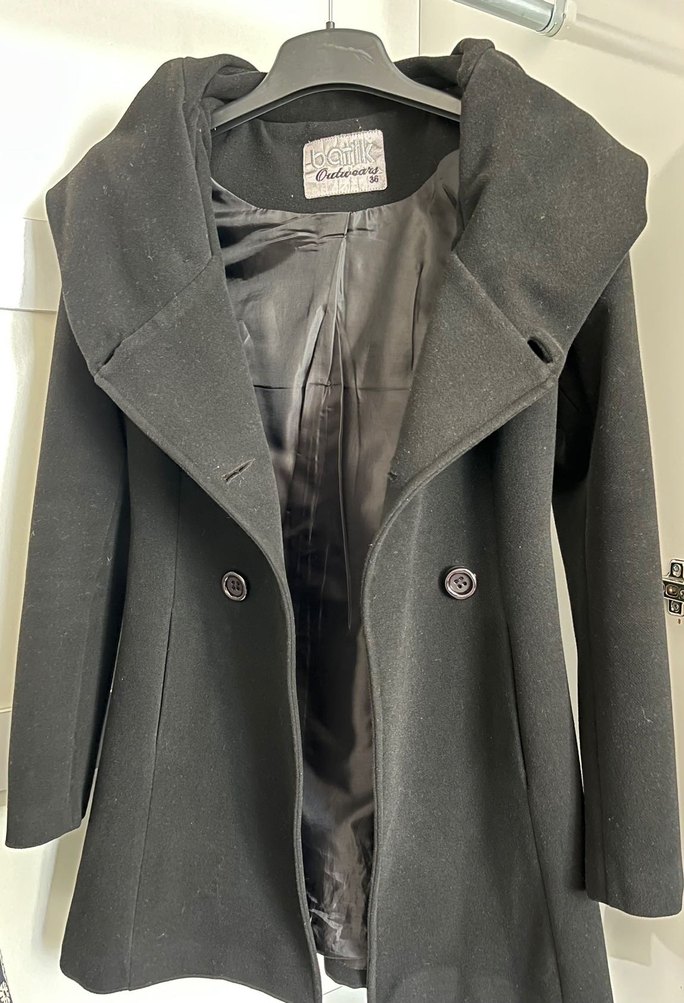 Siyah Kaşe Kemerli Kaban - Görsel 5