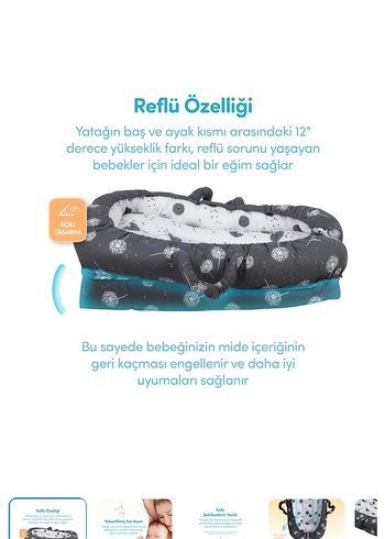 Gri Desenli Anne Yanı Reflü Yatağı - Görsel 2