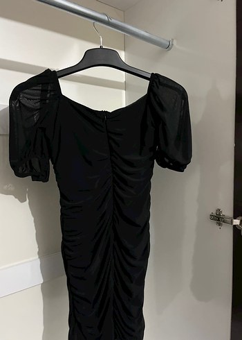 Siyah Drapeli V Yaka Midi Gotik Elbise - Görsel 3