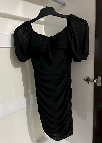 Siyah Drapeli V Yaka Midi Gotik Elbise - Görsel 2