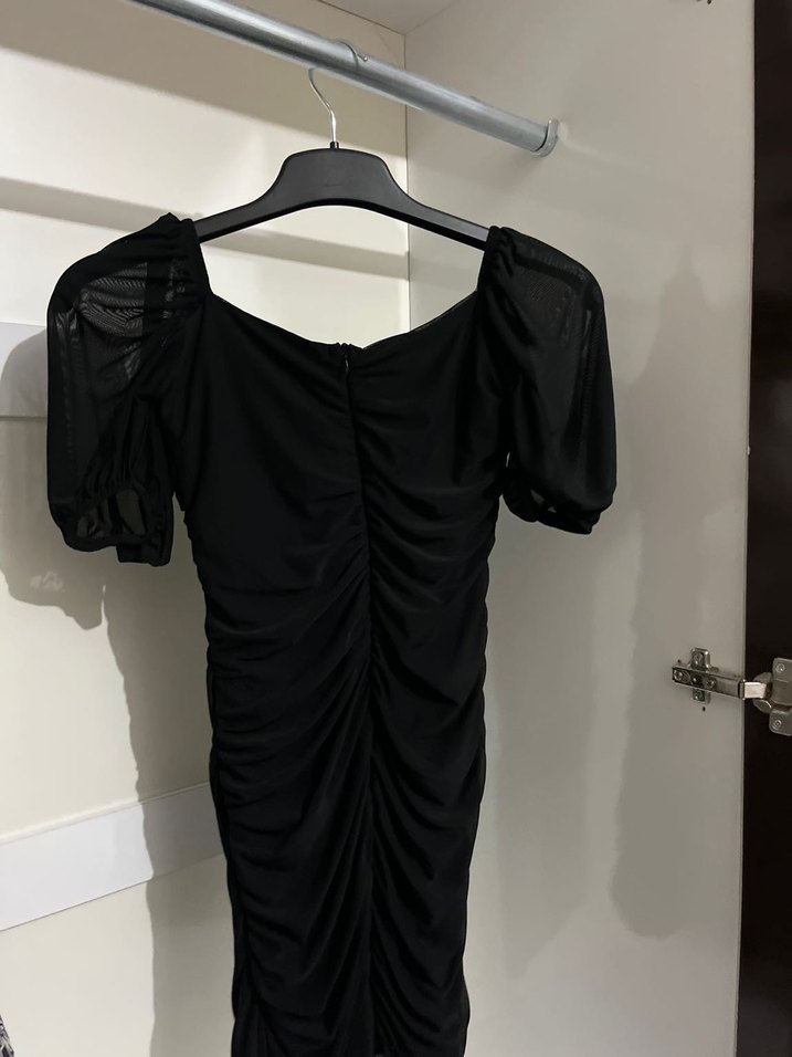 Siyah Drapeli V Yaka Midi Gotik Elbise - Görsel 3