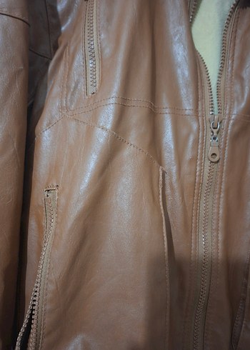 Kahverengi Deri Kadın Ceket - Görsel 6