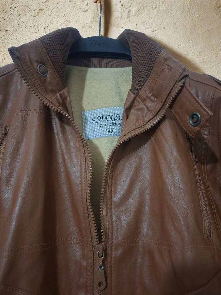 Kahverengi Deri Kadın Ceket - Görsel 4