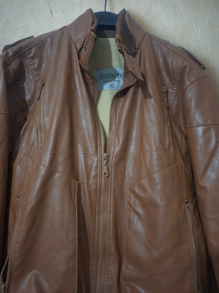 Kahverengi Deri Kadın Ceket - Görsel 5