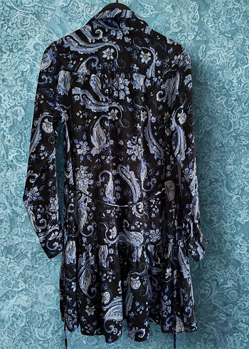 Bohem Uzun Kollu Mavi Desenli Elbise - Görsel 6