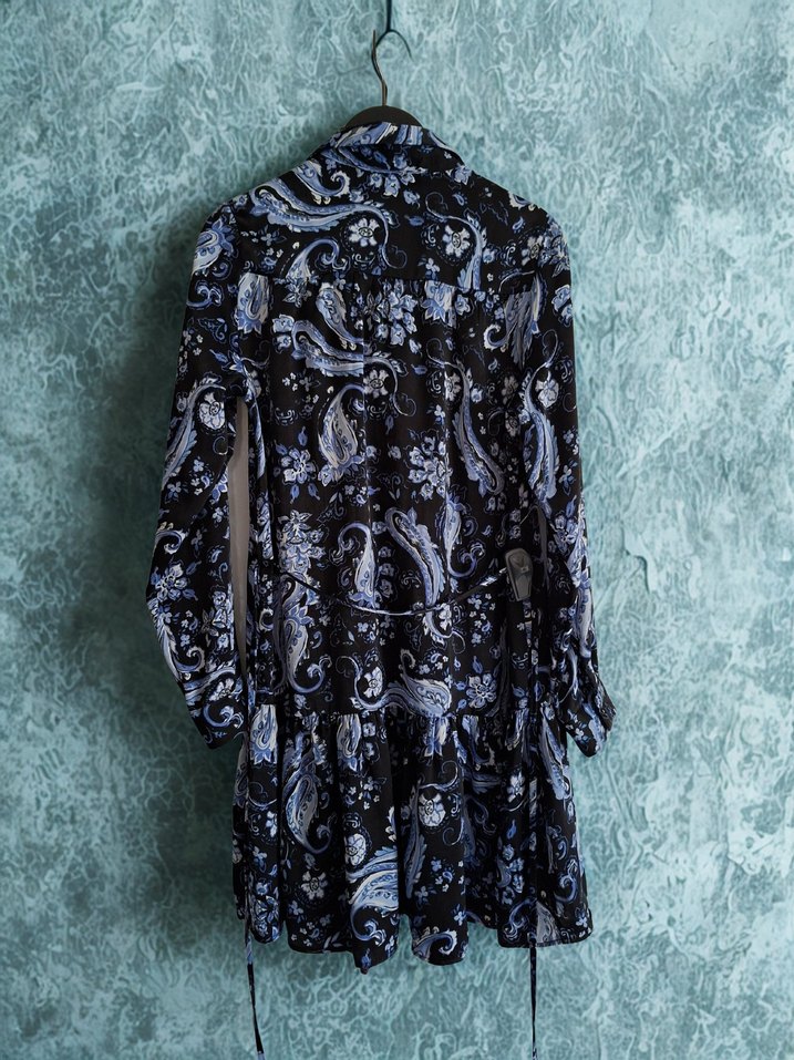 Bohem Uzun Kollu Mavi Desenli Elbise - Görsel 5