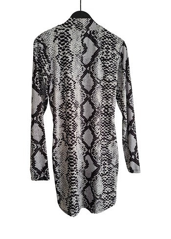 Gri Yılan Desenli Uzun Kollu Mini elbise - Görsel 5