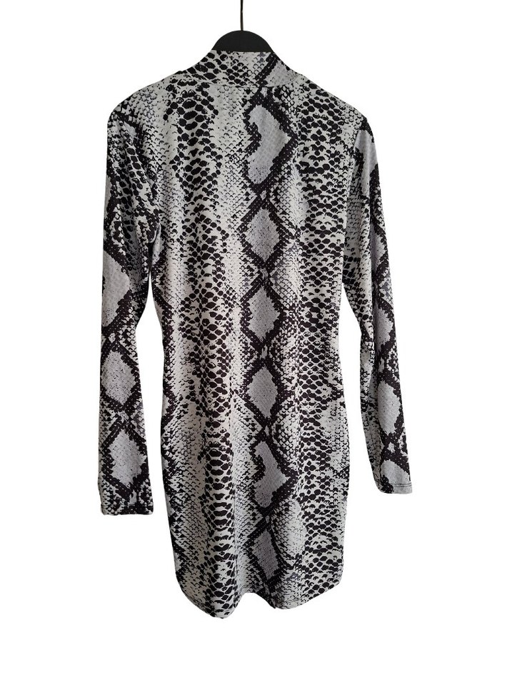 Gri Yılan Desenli Uzun Kollu Mini elbise - Görsel 5