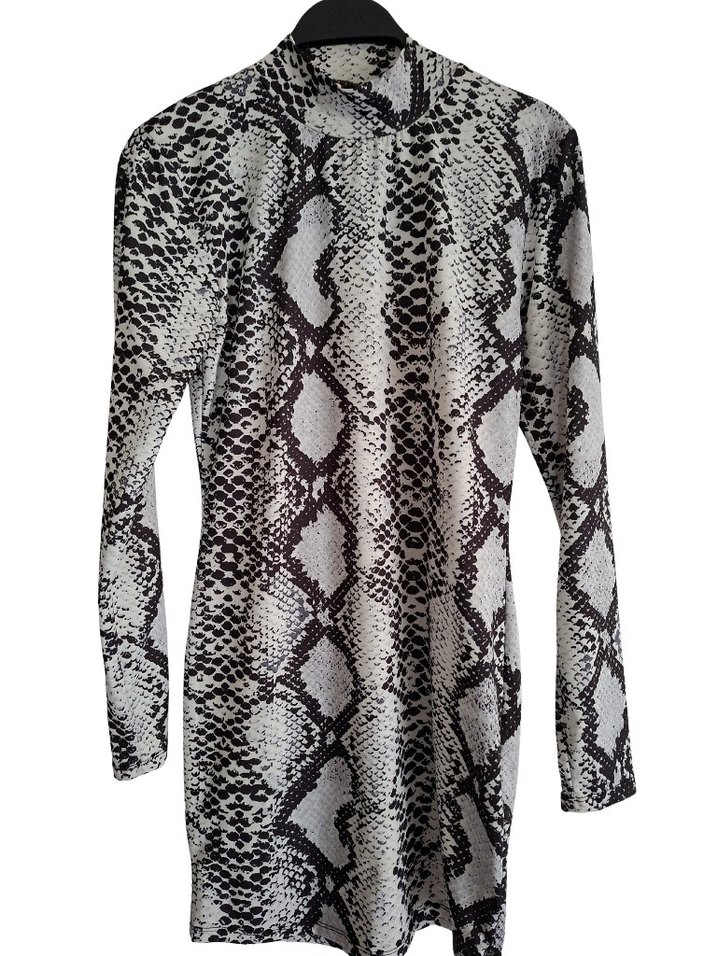 Gri Yılan Desenli Uzun Kollu Mini elbise - Görsel 2