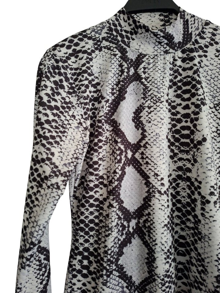 Gri Yılan Desenli Uzun Kollu Mini elbise - Görsel 3