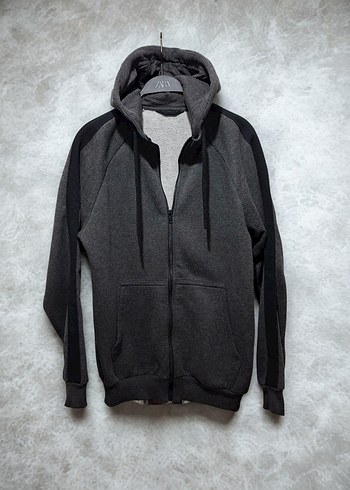 Gri Kapüşonlu Fermuarlı Kadın Sweatshirt - Görsel 2