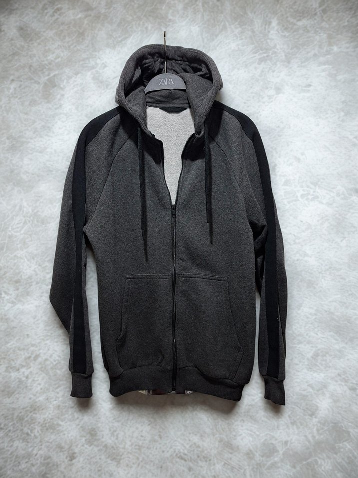 Gri Kapüşonlu Fermuarlı Kadın Sweatshirt - Görsel 2