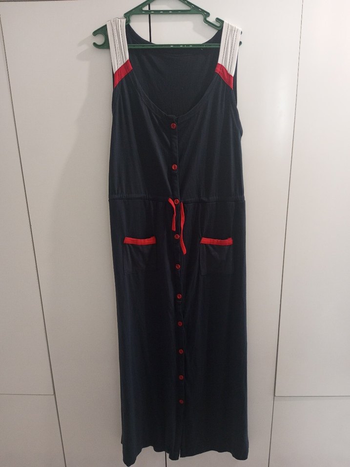 Siyah Kırmızı Detaylı Hamile Elbisesi - Görsel 2