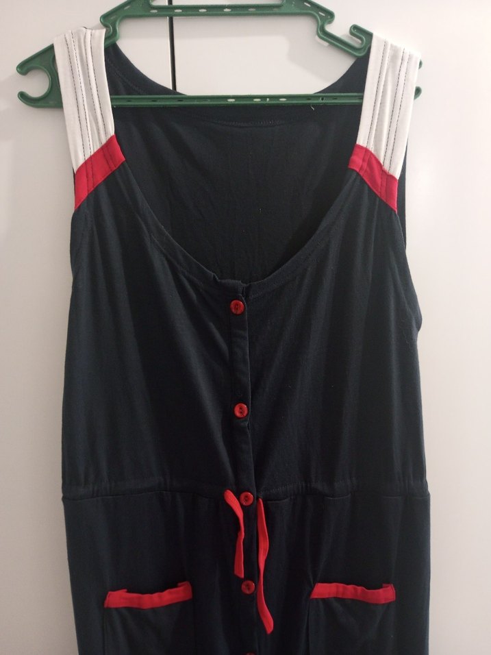 Siyah Kırmızı Detaylı Hamile Elbisesi - Görsel 3