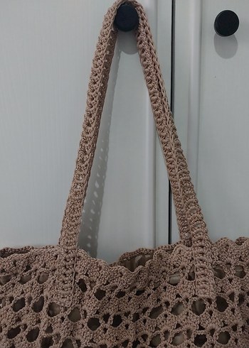 Bej Örgü Dantel Detaylı Kadın Çanta - Görsel 2