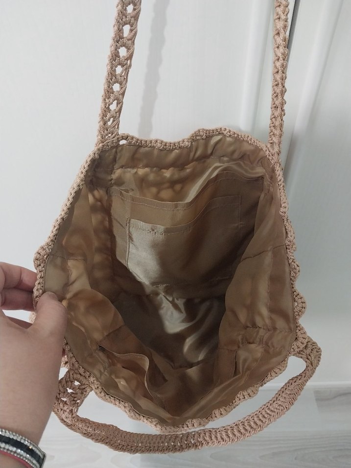 Bej Örgü Dantel Detaylı Kadın Çanta - Görsel 3