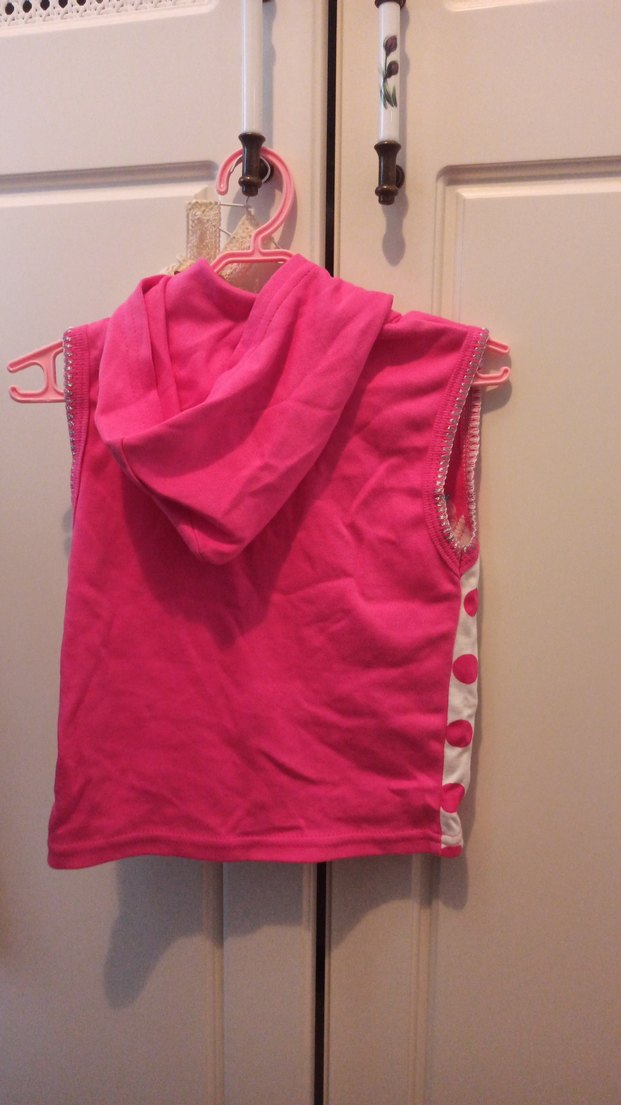 Kız Çocuk Pembe Kapüşonlu Düğmeli Yelek - Görsel 2