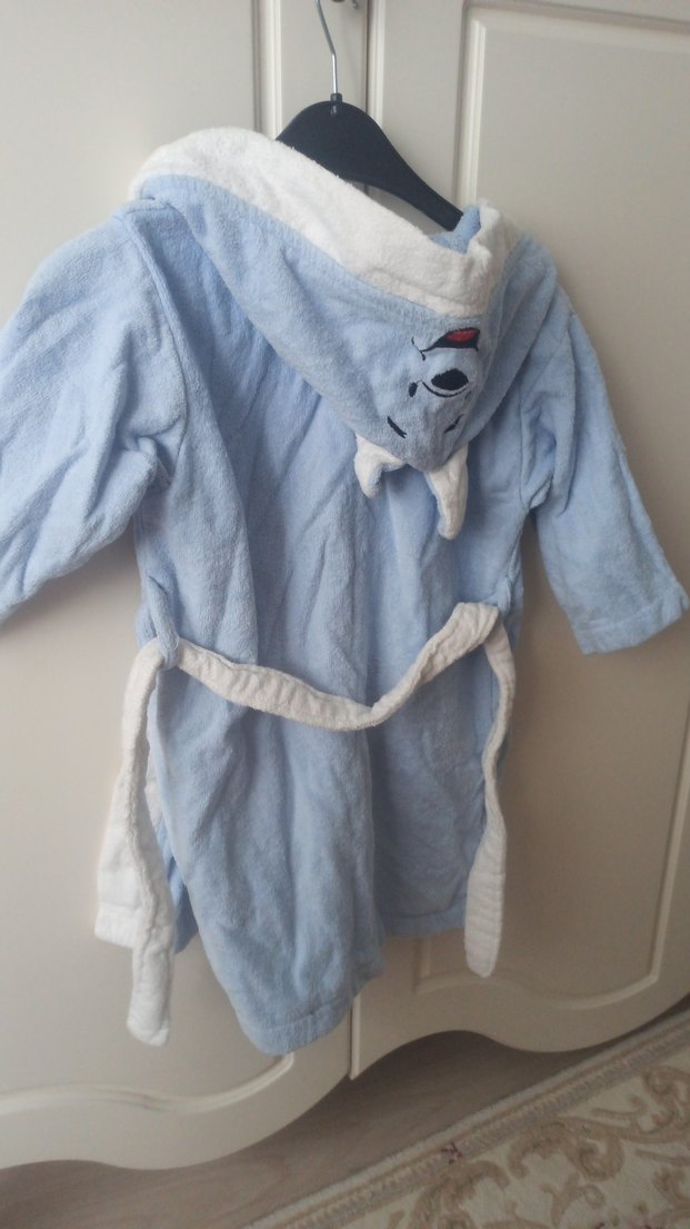 Mavi Nakışlı Erkek Çocuk Bornoz - Görsel 5