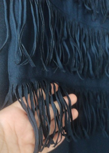 Kadın Lacivert Uzun Kollu Volanlı Triko Elbise - Görsel 3