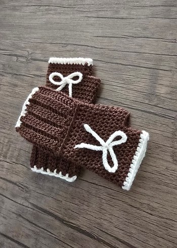 Bohem Tarz Kahverengi Örgü Eldiven - Görsel 2