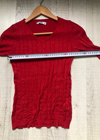 Kırmızı V Yaka Triko Kadın Kazak - Görsel 6