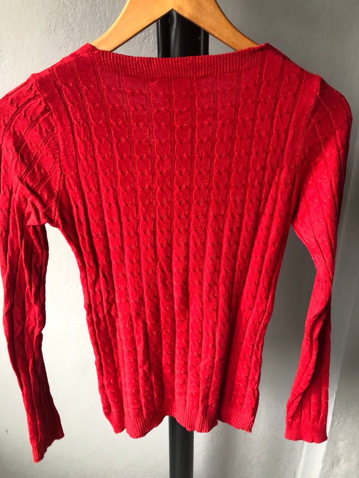 Kırmızı V Yaka Triko Kadın Kazak - Görsel 4