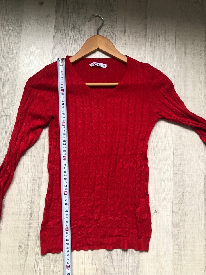 Kırmızı V Yaka Triko Kadın Kazak - Görsel 5