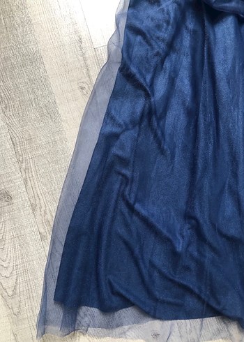 Lacivert Uzun Drapeli Straplez Abiye Elbise - Görsel 3